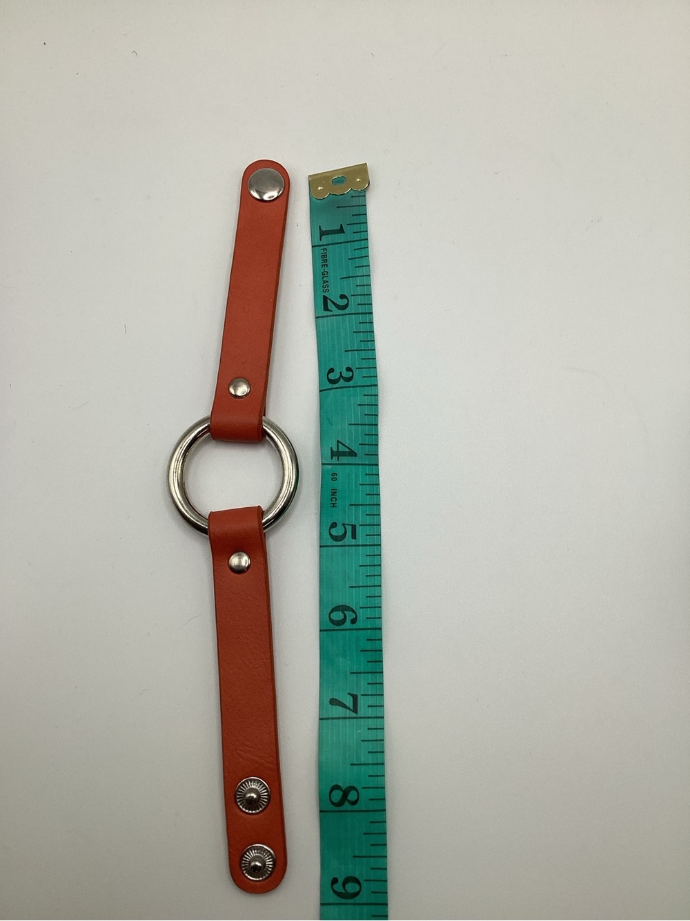 Orange Leather Snap Bracelet with Silver Ring